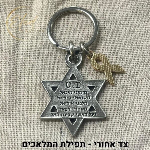 Lion Star of David keychain - Yellow ribbon