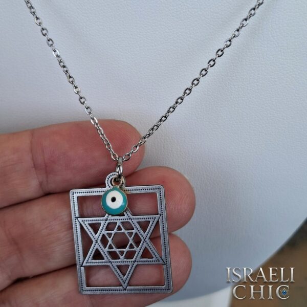 ⁦שרשרת תליון מגן דוד כפול עם עין ירוקה⁩ – תמונה ⁦2⁩