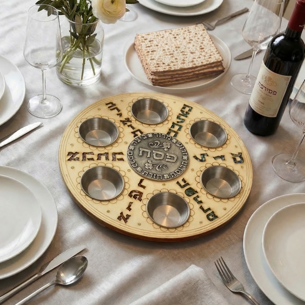 צלחת פסח עבודת יד דגם ברכת השולחן