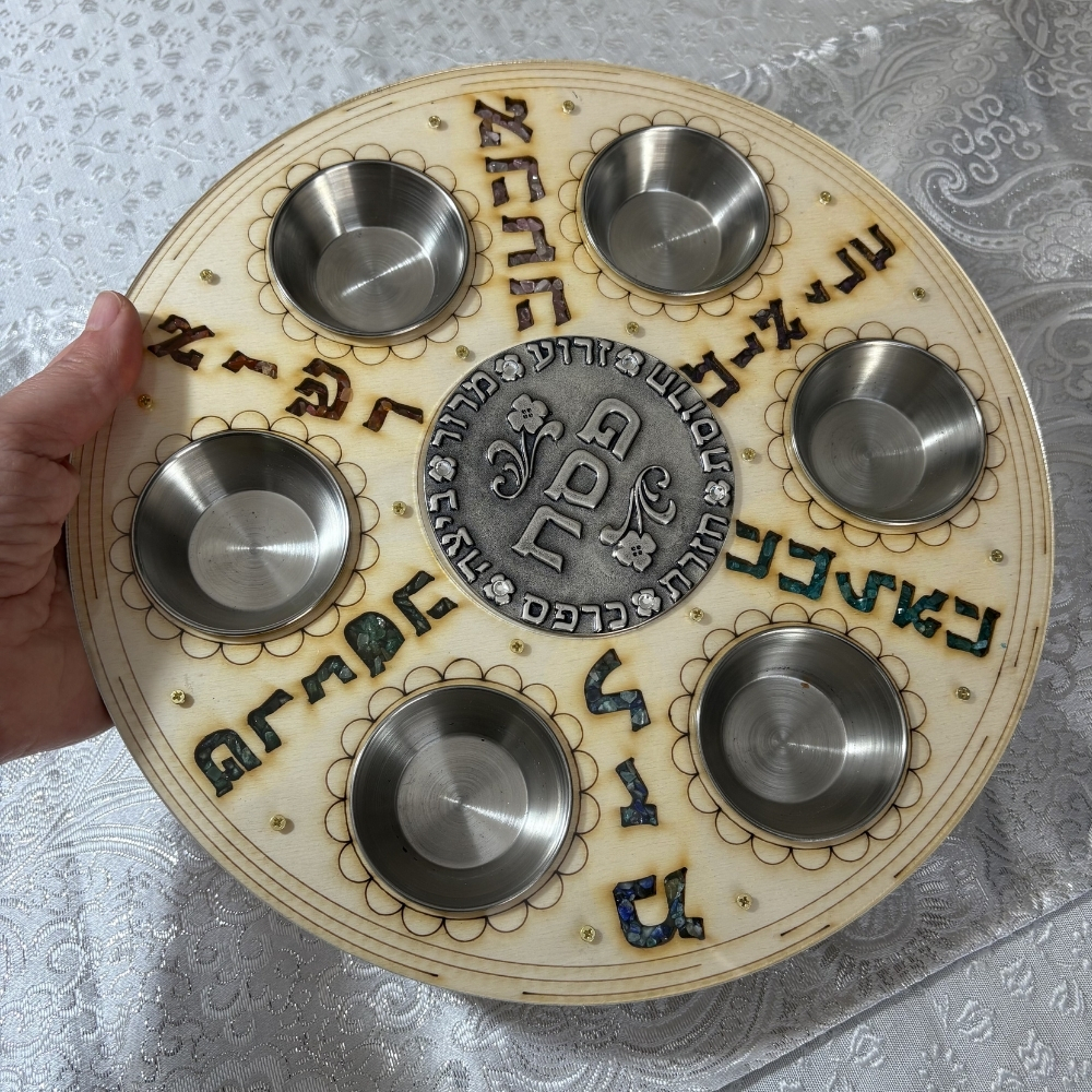 צלחת פסח עבודת יד דגם ברכת השולחן