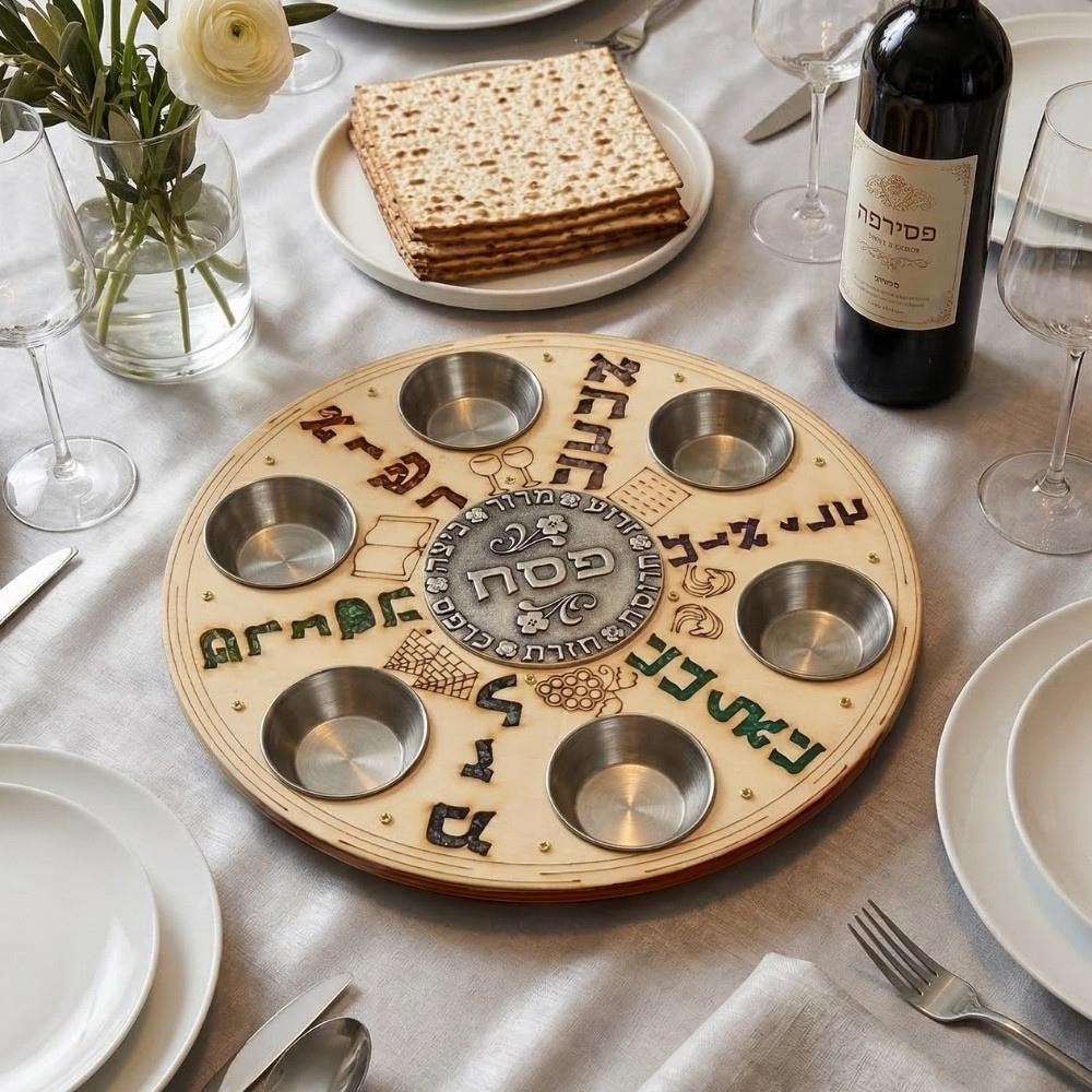 צלחת פסח עבודת יד דגם "מבורכים"